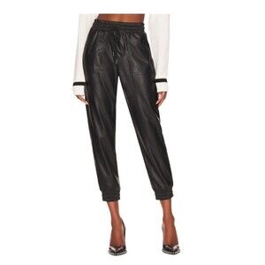 BCBGeneration Faux Leather Joggers Biker Pants Drawstring Elastic L Womens